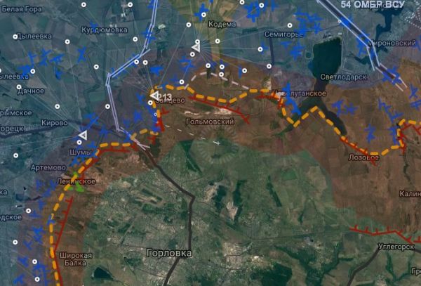 Линия фронта на Донбассе в районе Горловки