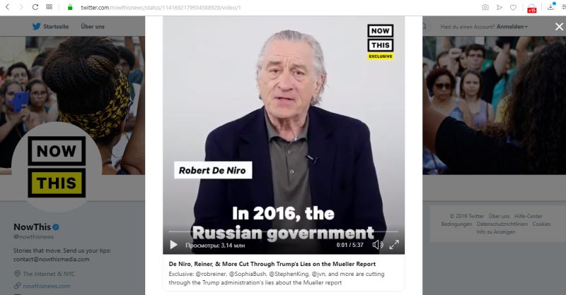 Роберт Де Ниро в антироссийском пропагандистском ролике демократов