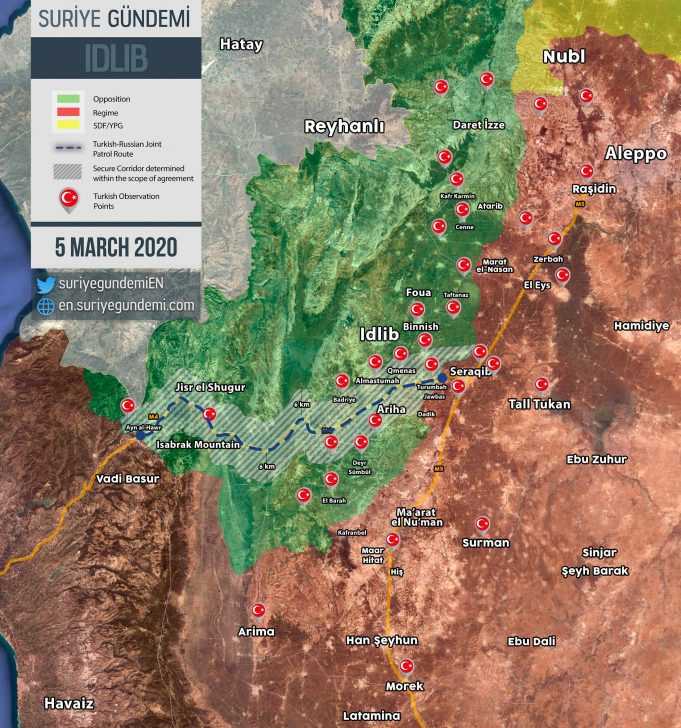 Карта предполагаемой буферной зоны в Идлибе (турецкий вариант)