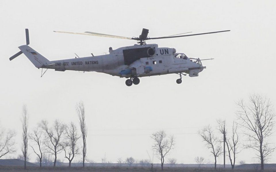 Ми-24ВП ВСУ с символикой ООН под Славянском