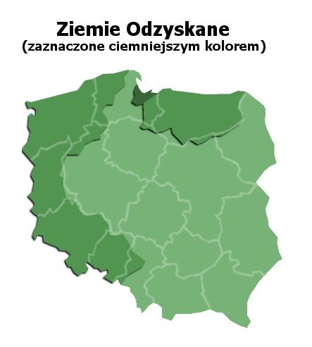 Карта Польши – «возвращённые земли» выделены темно-зеленым. brainly.pl