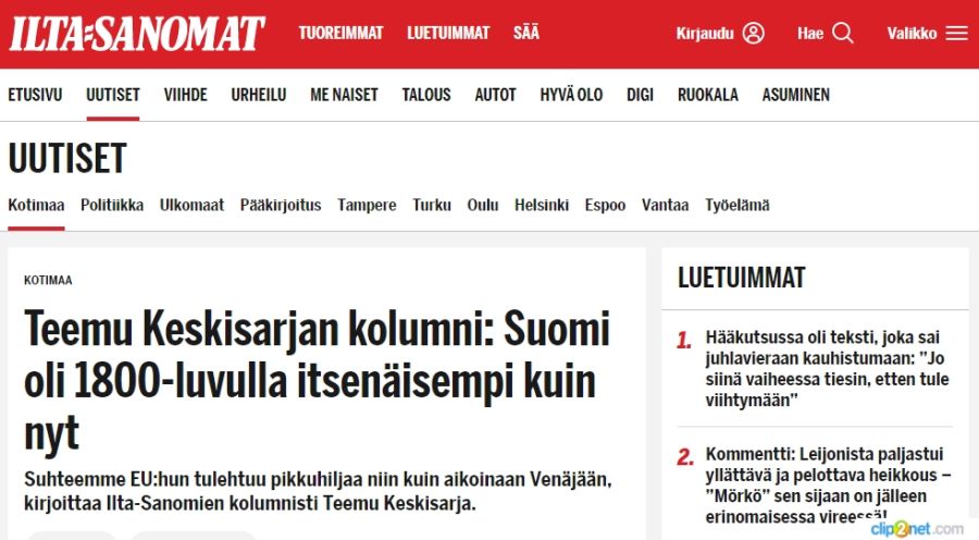 Ilta-Sanomat: Финляндия в составе России была независимой