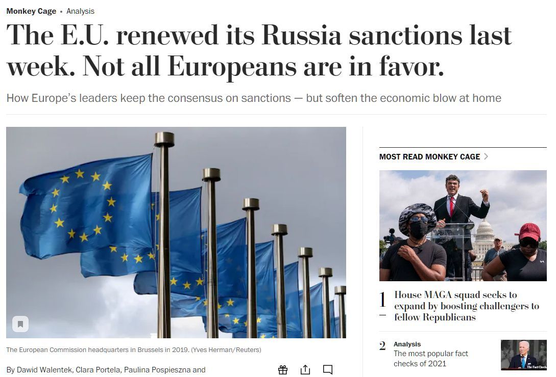 WP: В ЕС нет согласия по поводу антироссийских санкций