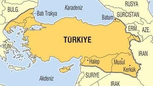 Карта Новой Турции с включением частей территорий соседних стран