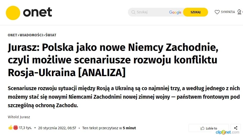 Onet: Сценарии войны на Украине в свете польских интересов