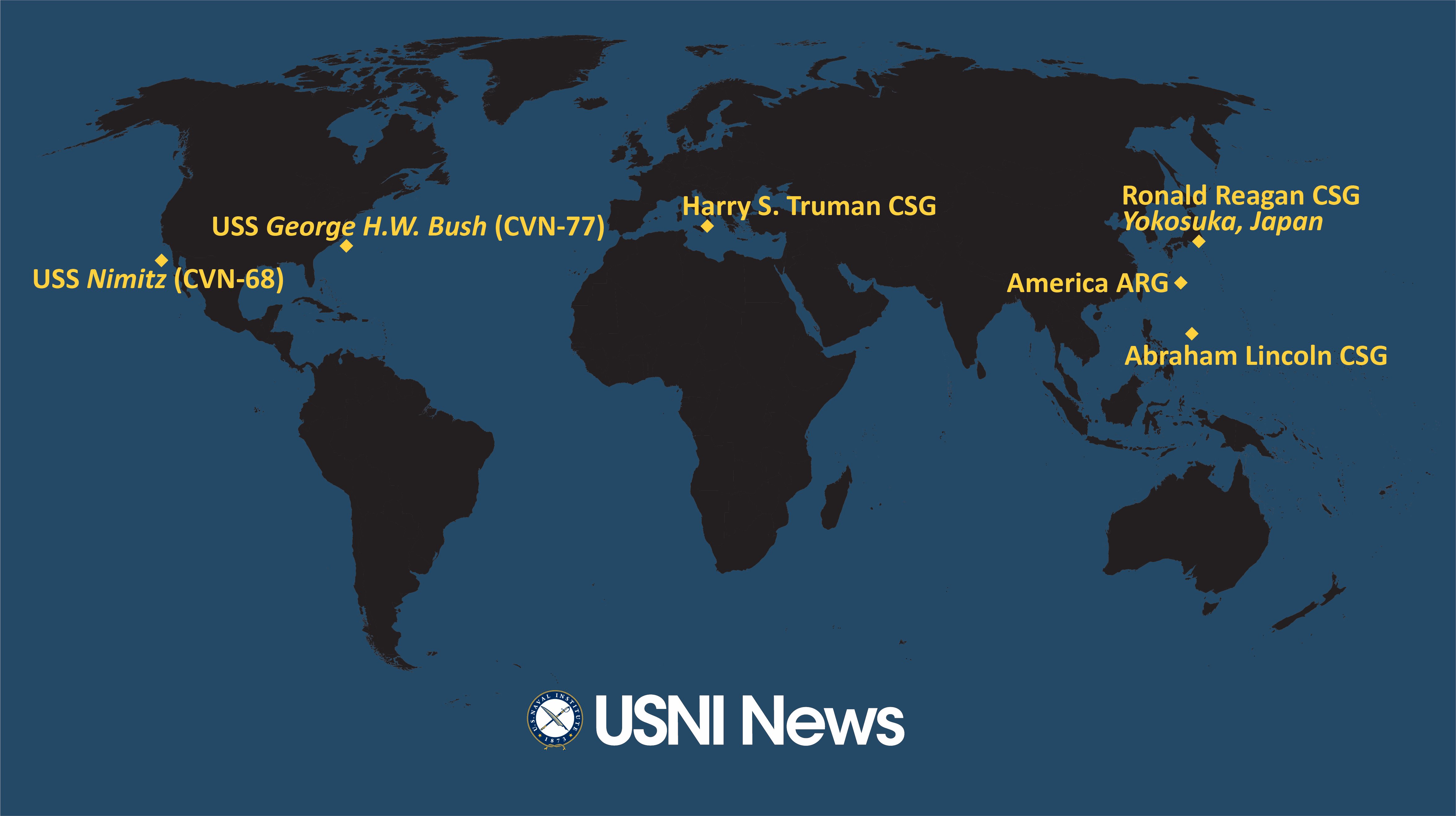 Диспозиция АУГ ВМС США в Мировом океане по состоянию на середину марта