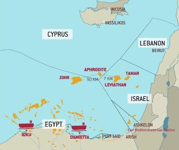 Основные газовые месторождения Восточного Средиземноморья