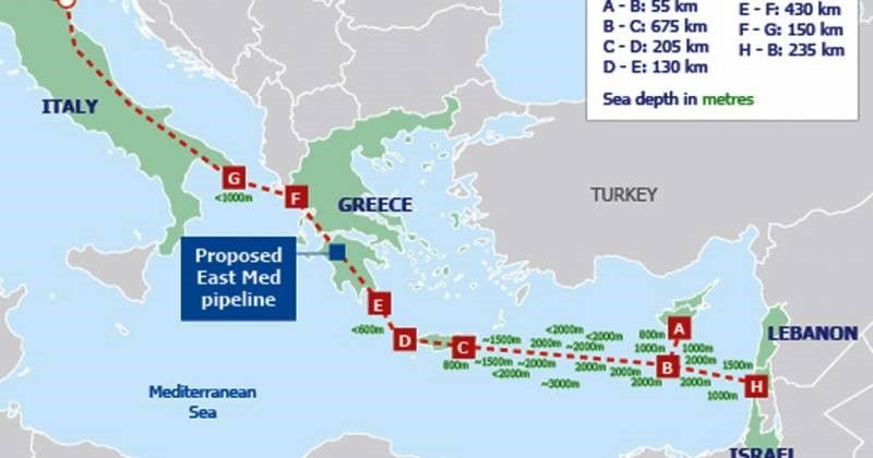 Предполагавшийся маршрут газопровода EastMed