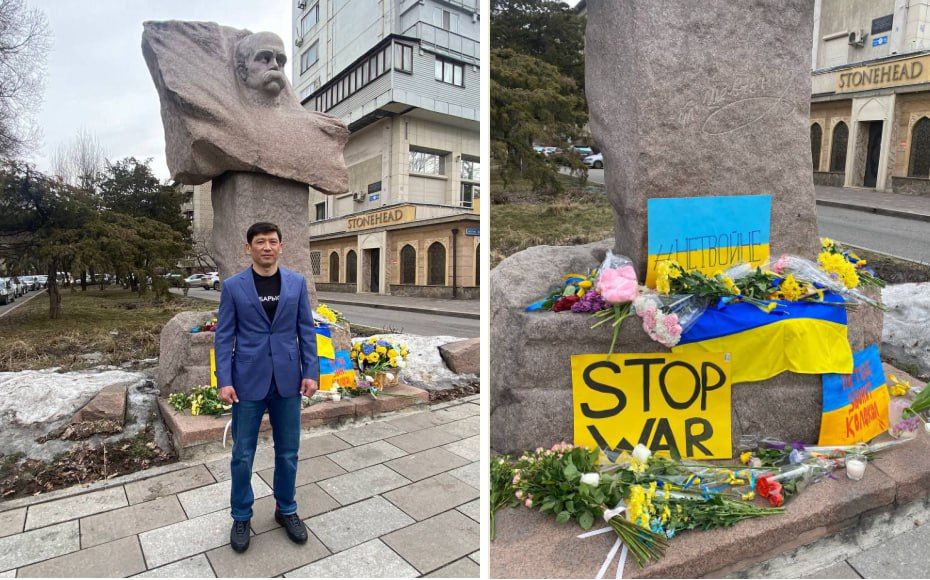 Экономический националист Барысов у памятника Шевченко