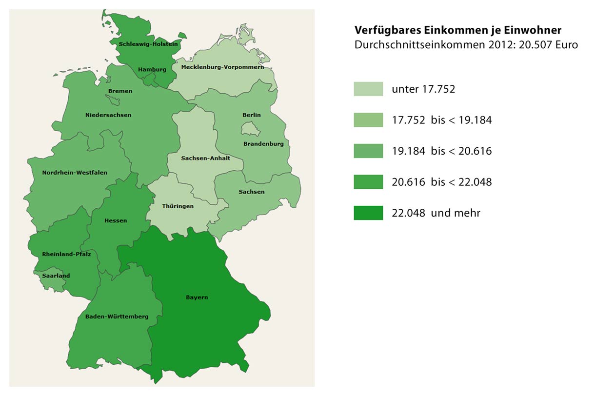 Уровень доходов на востоке Германии заметно меньше, чем на западе
