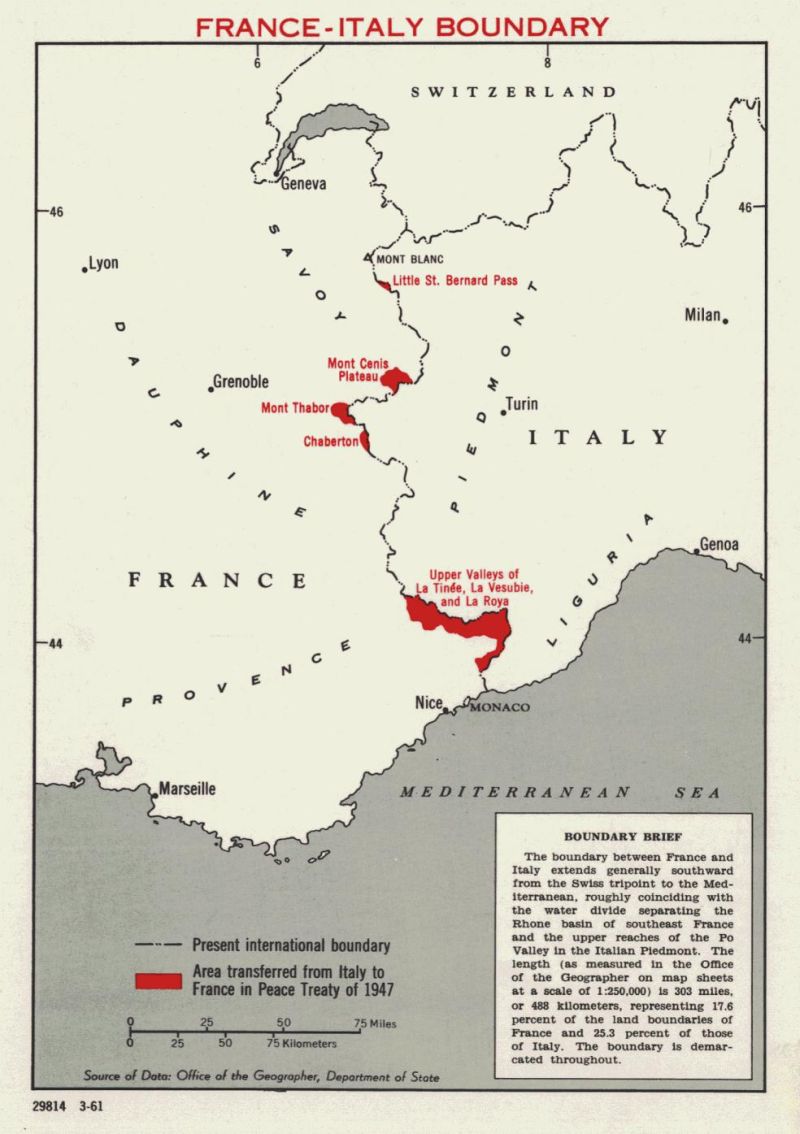 Граница между Францией и Италией до и после 1947 г. 