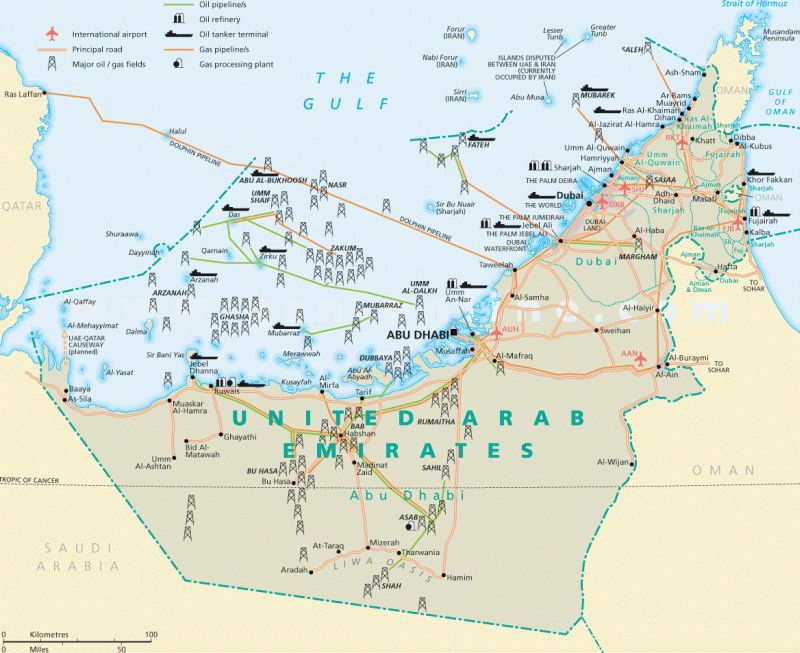 Нефтепроводы (розовый цвет) ОАЭ и из ОАЭ в Оман