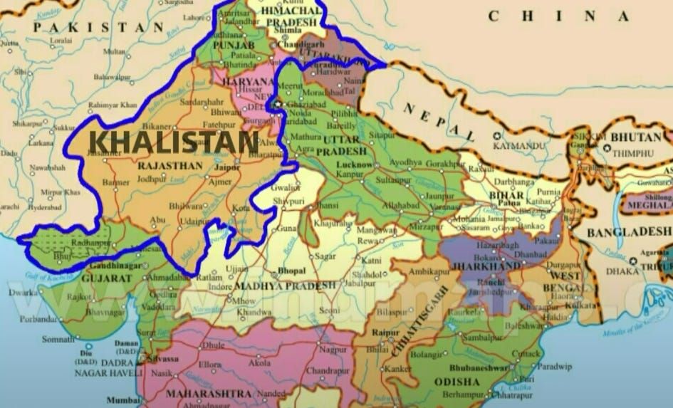 Предполагаемая карта «Халистана» - цели сикхских сепаратистов