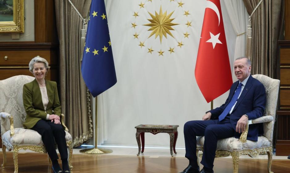 Глава Еврокомиссии Урсула фон дер Ляйен и президент Турции Реджеп Эрдоган