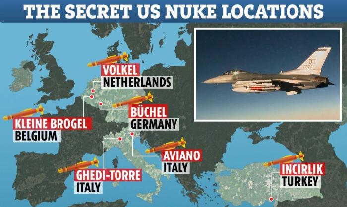 Места дислокации американских атомных бомб в Европе
