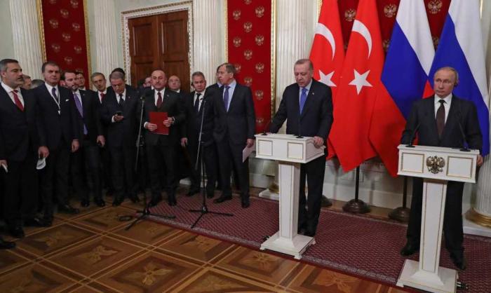 Совместная пресс-конференция Президентов России и Турции Владимира Путина и Реджепа Тайипа Эрдогана после переговоров в Москве по Идлибу, 5 марта 2020 года.