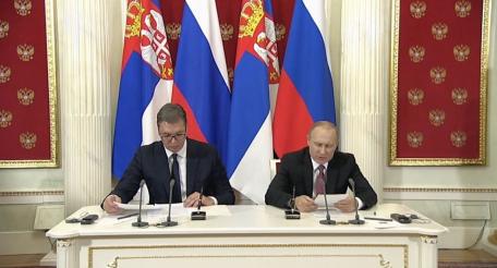 Президенты России и Сербии Владимир Путин и Александр Вучич