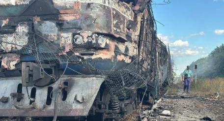 очередной украинский локомотив после неожиданной встречи с «Геранью». Сумская область, источник МАХ-канал Военкор Котенок